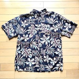 Hawaiian Shirt Black Tropical Motif Vintage
